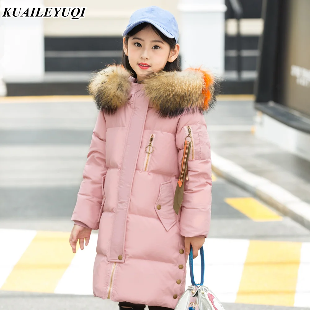 

2018 warm kids down jacket for girl children cold winter jackets coat Long Child girls clothing Clothes parka real fur -30degree