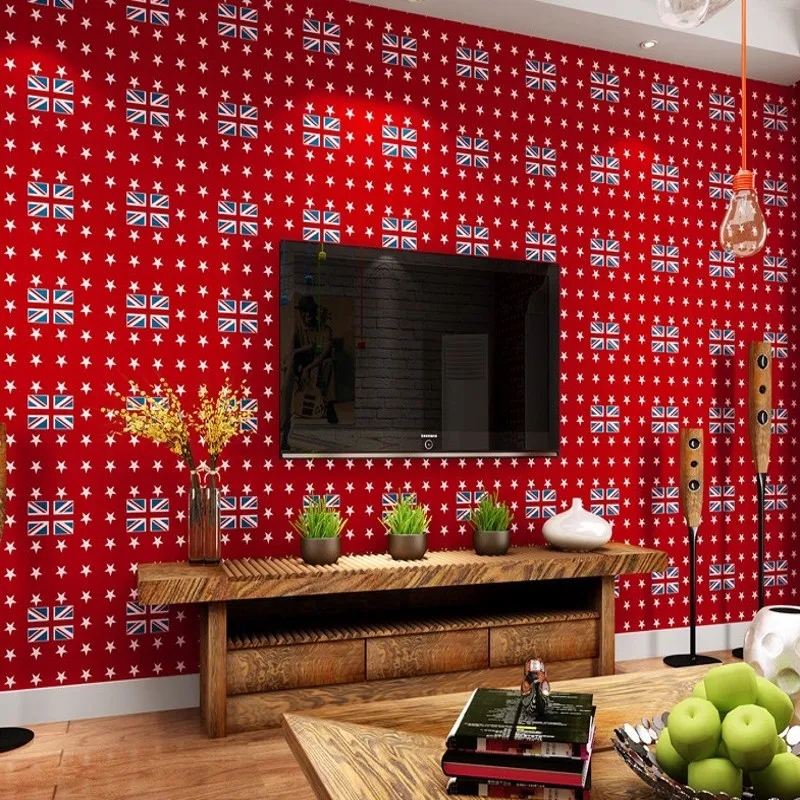 

Free Shipping Red English Mickey Flag Vintage Wallpaper Bedroom Living Room TV Background British Style Kids Room wallpaper