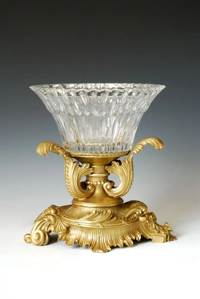 Antiques Crystal tray statues with bronze base glass vases ...