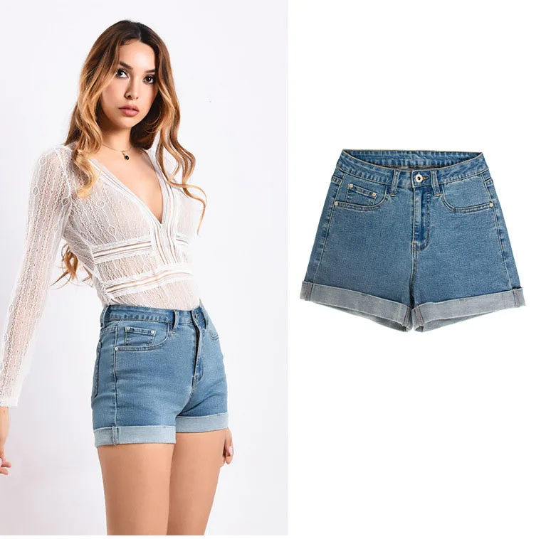 Denim shorts women Europe and the United States trade volume trim pants spring and summer women's new high-waist jeans hem (5)