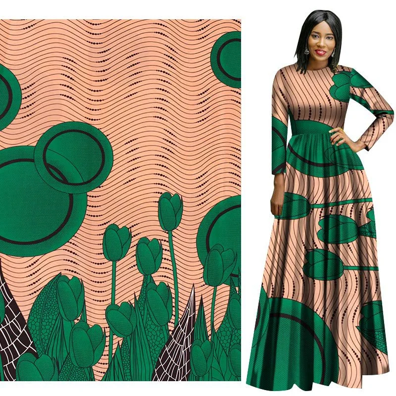 

green round African Wax Printed Clothes African Clothing Fabrics European and American Woven Printed Fabrics 100% Cotton tecido