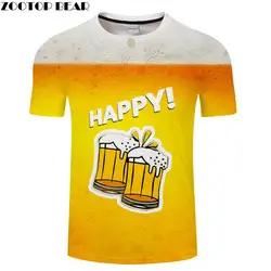 Оранжевый пиво Для мужчин футболка мода мяч быстросохнущая Прохладный Рубашки с коротким рукавом 3D печати мужской футболка Повседневное
