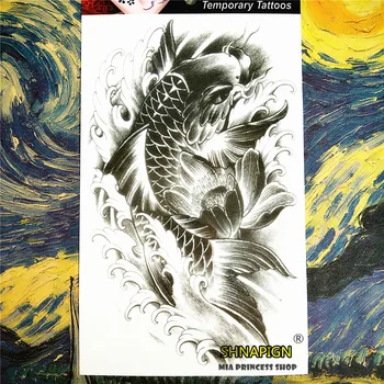 

SHNAPIGN Black carp Temporary Tattoo Body Art, 12*20cm Flash Tattoo Stickers, Waterproof Fake Tatoo Henna Tatto Wall Sticker