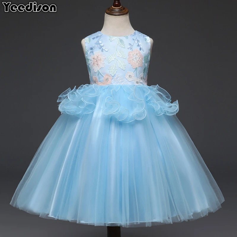 2018 Elegant Flower Girl Evening Dress Princess Party And Wedding Embroidery Kids Dresses For Girls Cute Tulle Children Costumes | Детская