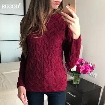 RUGOD 2019 di Colore di Muti torsione Delle Donne Maglione Autunno Inverno Manica Lunga O-Collo Del Maglione del Pullover Femminile casual Maglieria Maglione della signora