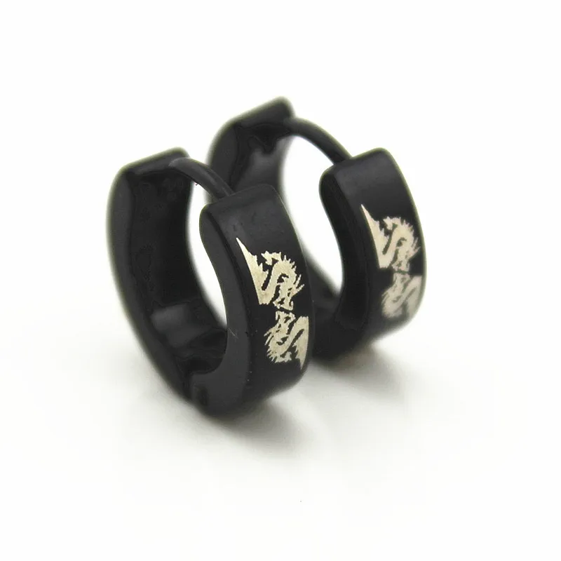 Men Cool Dragon Earrings Black Stainless Steel Stud Earringsin Stud