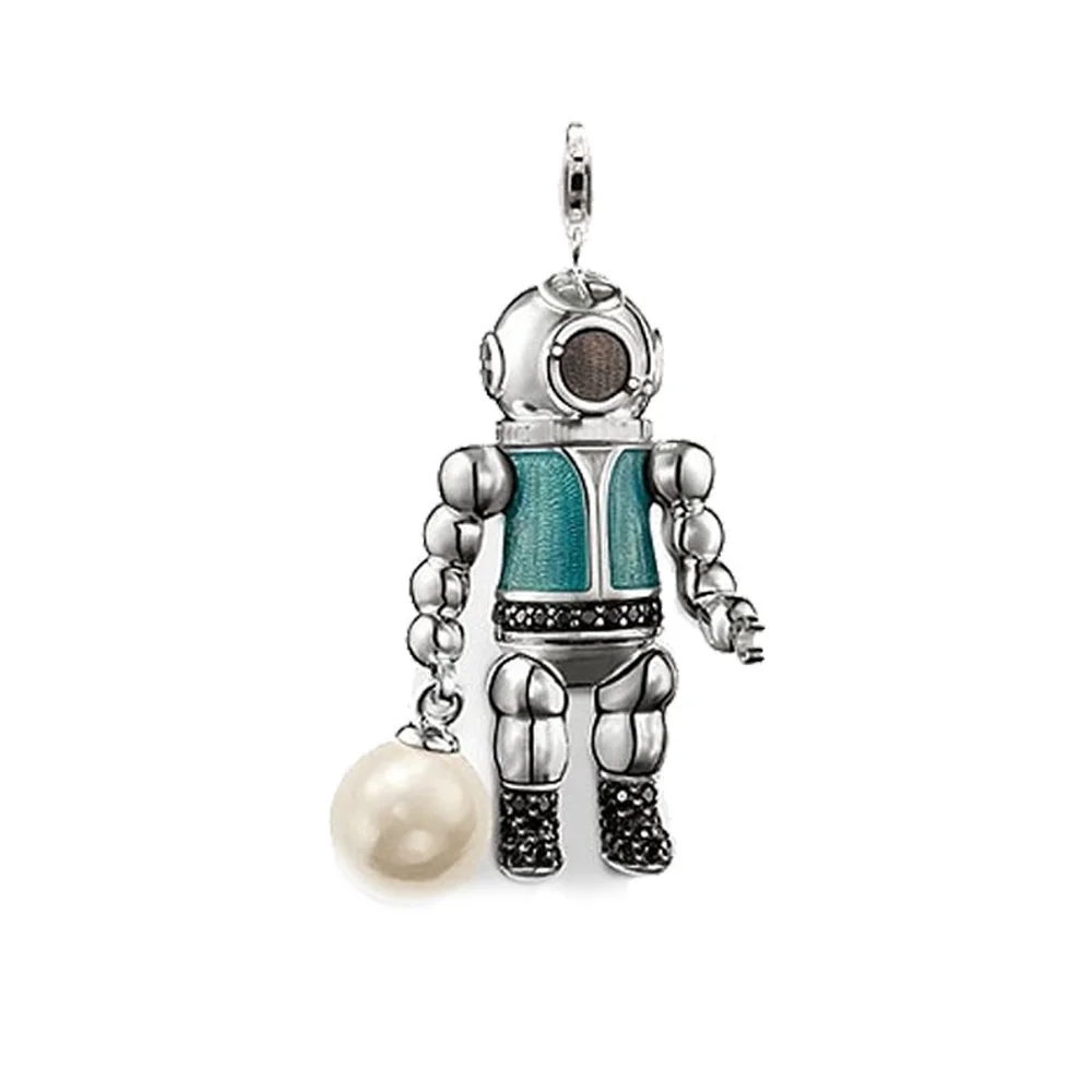 Silver Black CZ Aquanaut Diver Aliens Pearl Charm Pendants, Fashion