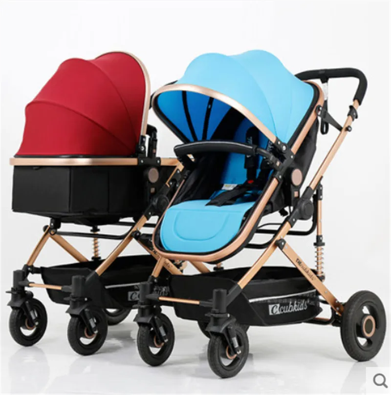 Детская коляска для близнецов, роскошная модная коляска с алюминиевой рамой, детская коляска с высоким пейзажем - Цвет: D