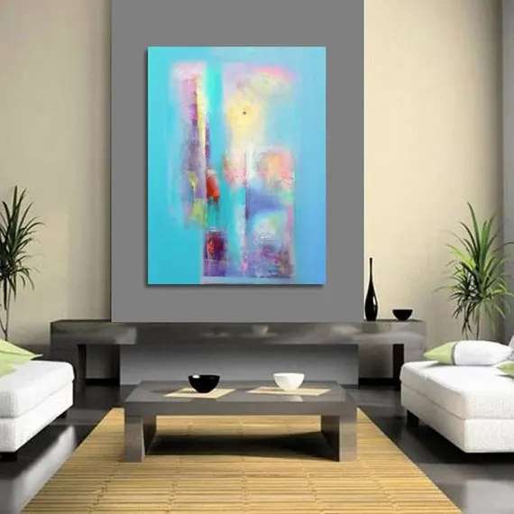 

Large Abstract Oil Painting , Green, Blue, Red Abstract Art Painting Original Modern Vertical,Modern, Large Art,Free shipping