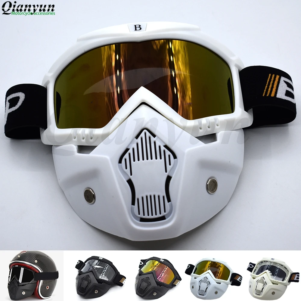 

Motocross Goggles Glasses Face Dust Mask With Detachable Motorcycle Oculos Gafas And Mouth Filter For Open Face Vintage Helmets