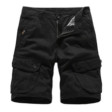 Темно-Для мужчин s шорты-карго Фирменная новинка военный тактические шорты Для мужчин хлопка свободный работы Повседневное Короткие штаны Прямая