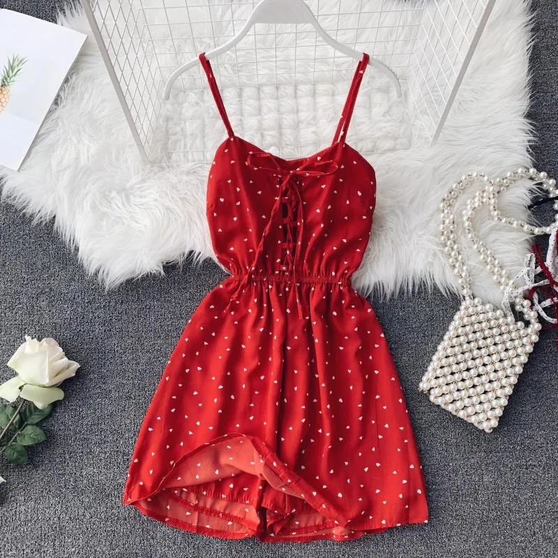 2019 النساء واسعة الساق قصيرة Playsuits البوهيمي لطيف نقطة القوس الشيفون حللا السيدات الشاطئ ارتداء مثير داخلية