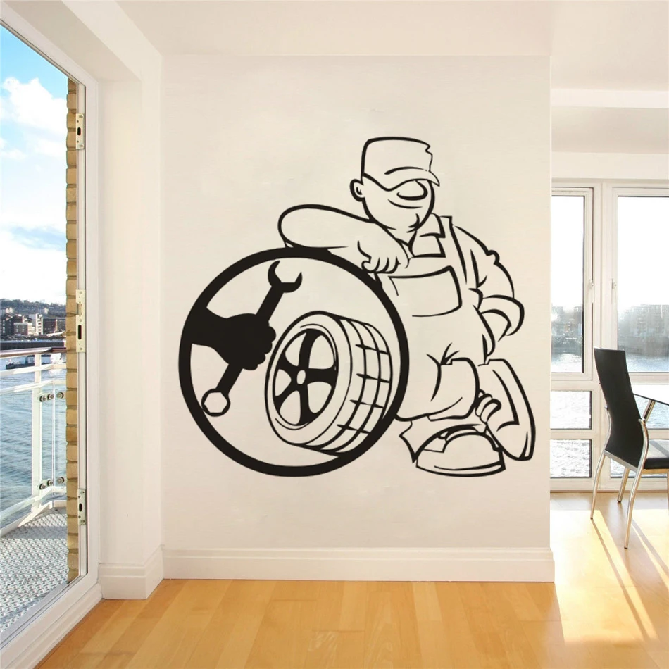 Auto Car Repair Wall Decal Removable Tire Service Wall Sticker