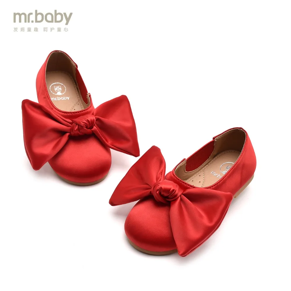 

Mr.baby Original kids shoes 2019 New Spring and Autumn Elegant Pure color Big bow Princess Girl Single shoes Leather shoes