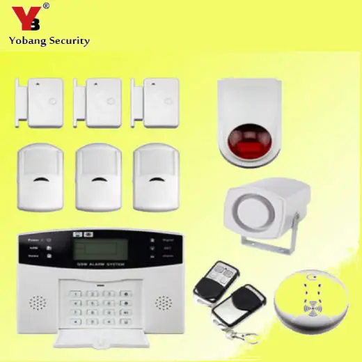 

YoBang Security Cable SMS GSM Alarm System LCD Display Home Safely Alarm System Outdoor Flash Alarm Smoke Sensor +PIR Detector.