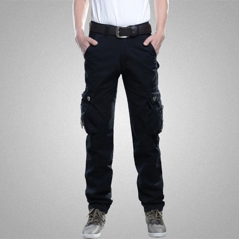 2 Styles Male Camo Jogger Pants Casual Men's Cargo Pants Cotton Trousers with Multi Pocket Army Black Khaki