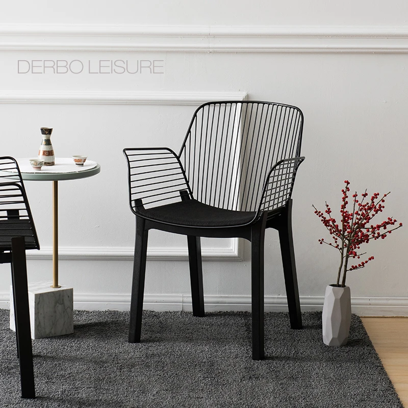 Modern Nordic Classic Fashion Design Luxury Loft Metal Steel Wire Solid Wooden Base Dining Side Arm Chair With Seat Cushion 1pc Dining Chairs Aliexpress