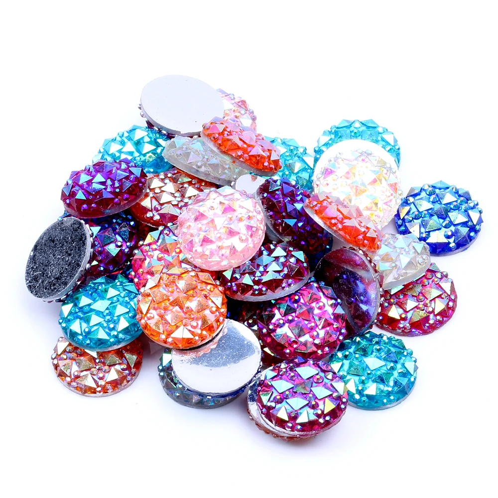

12mm 16mm 40pcs Resin Rhinestones For Jewelry Making Decoration Cabochons Round Flatback Glue On Beads 8 Colors