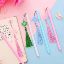 3 шт./компл. Kawaii 0,5 мм Сакура, украшенное цветочными лепестками, Tassel Pendant гелевые ручки цифровым пером Эсколар. школьные канцелярские принадлежности подарок