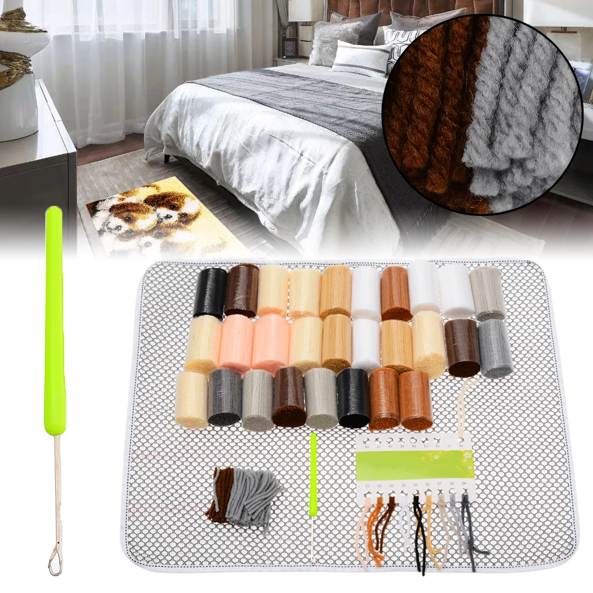 

Three Dogs Cross Stitch Kit DIY Needlework Unfinished Crocheting Rug Latch Hook Rug Three Dogs Carpet Mat Cross Embroidery Tool