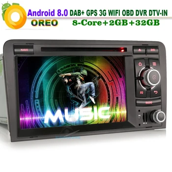 

Android 8.0 DAB+ Sat Navi Wifi 3G DVR CD RDS OBD DTV-IN Head Unit BT Radio Car GPS Navigation player FOR AUDI A3 S3 RS3 RNSE-PU
