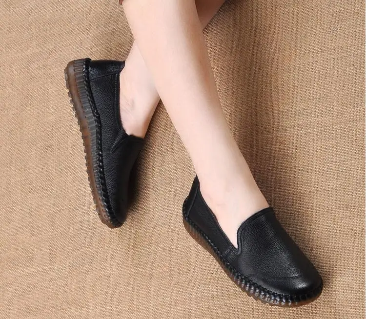 Genuine Leather Loafers Women Casual Shoes Handmade TPR Bottom Mother Slip On Flats Comfort Sewing Women Shoes Plus Size 35-41 (9)