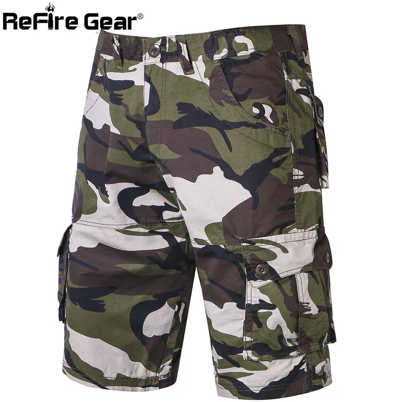 

ReFire Gear Camouflage Army Tactical Shorts Men Military Soldiers Fight Many Pockets Cargo Short Cotton Casual Camo Work Pants