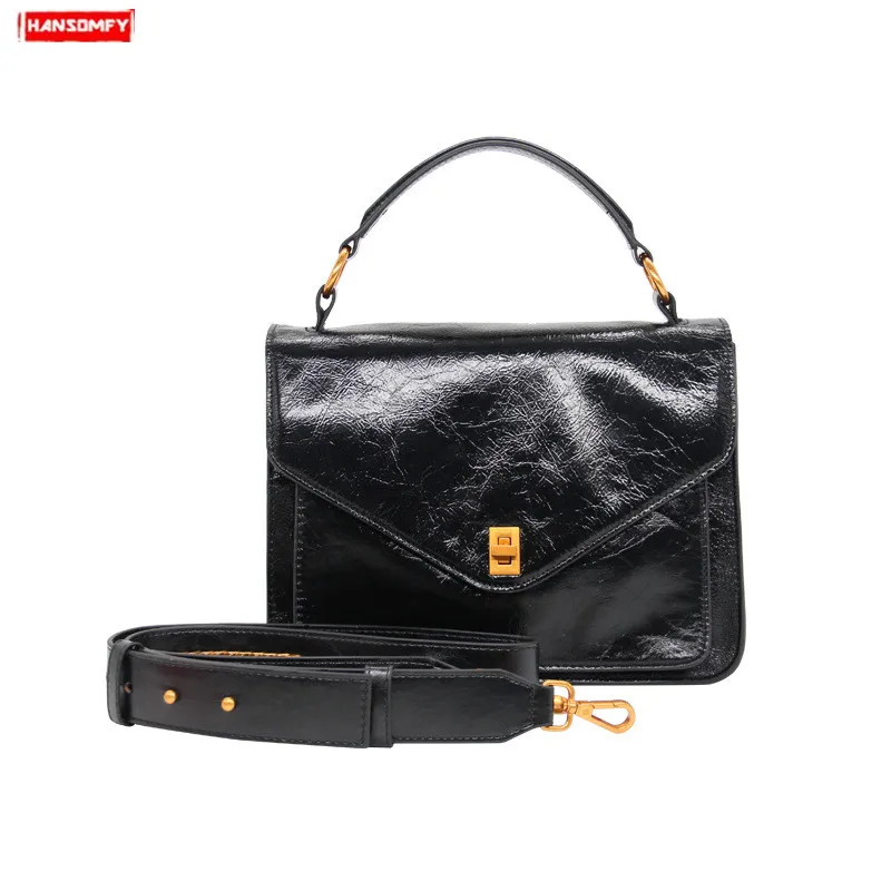 2019 New genuine Leather women briefcase retro shoulder bag fashion female lock handbag ladies black leather messenger bags