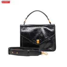 2019 Nova Couro genuíno das mulheres maleta bolsa de ombro retro moda feminina bloqueio bolsa das senhoras sacos do mensageiro de couro preto