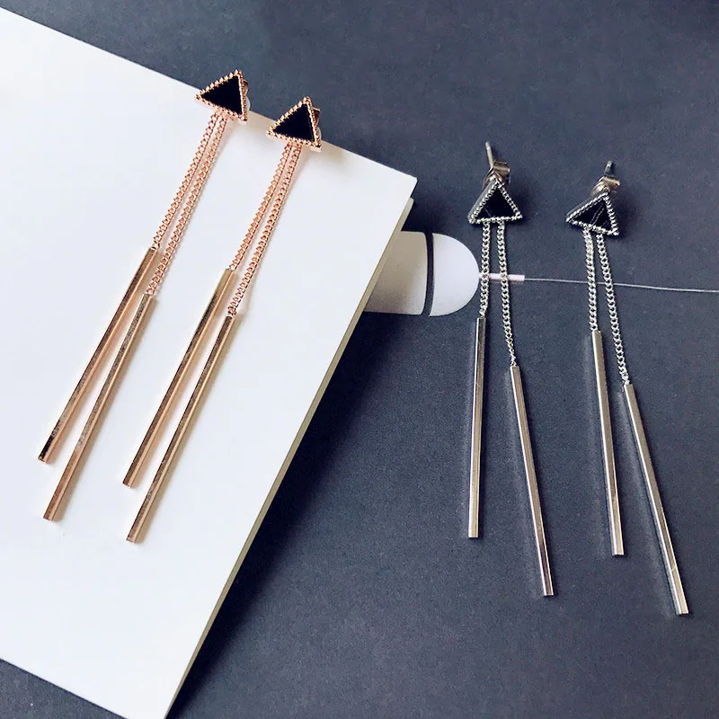 Korea Geometric Triangle Long Tassel Bar Drop Earrings For Women Minimalism Personality Ear Line Dangle Oorbellen Gift EB850