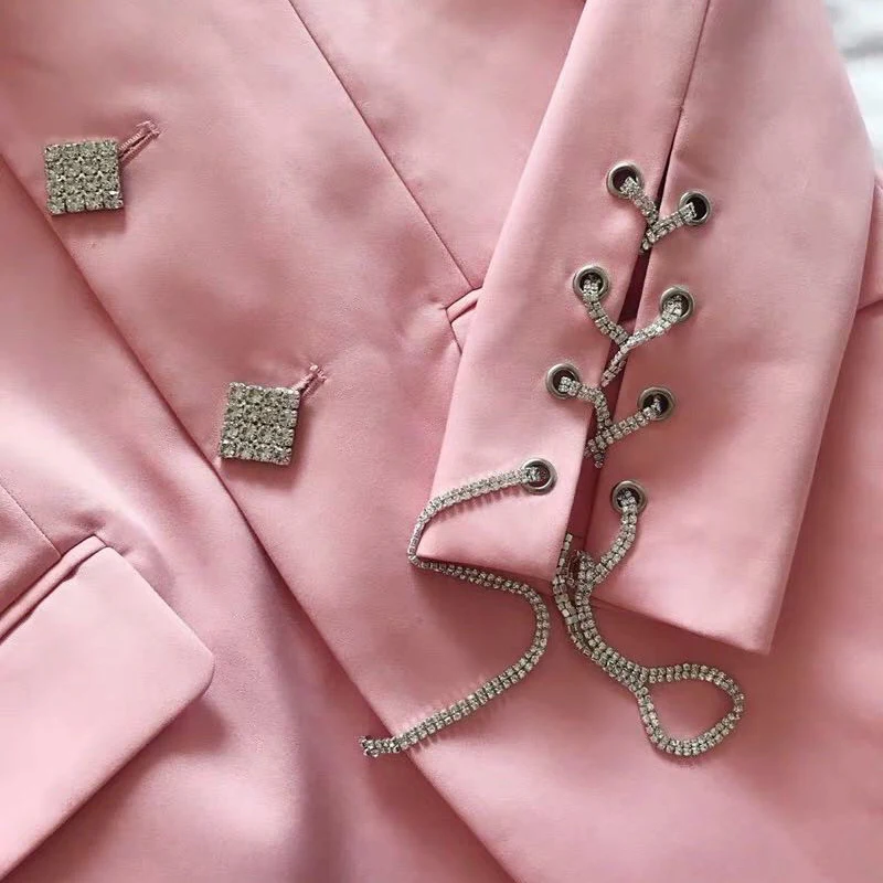 2019 New Spring Autumn Ladies Long Blazers Casual Crystal Button Long Sleeve Blazer Femme Elegant Pink Tassel Runway Blazer 2019 New Spring Autumn Ladies Long Blazers Casual Crystal Button Long Sleeve Blazer Femme Elegant Pink Tassel Runway Blazer