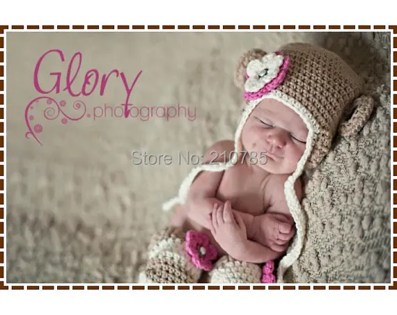 Вязаная шапка "Обезьянка" и гетры узоры, ушные лоскуты шапочка, Амелия и Джордж Обезьяна новорожденные фотографии реквизит