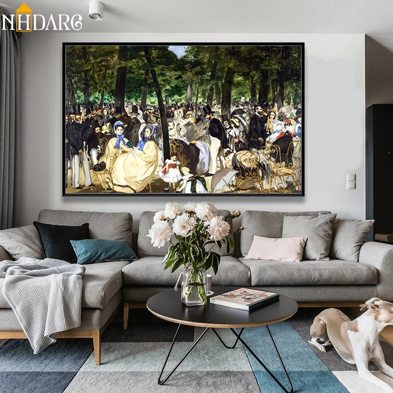 

Edouard Manet Music in the Tuileries Gardens Impressionist Canvas Print Painting Poster Wall Picture for Living Room Home Decor