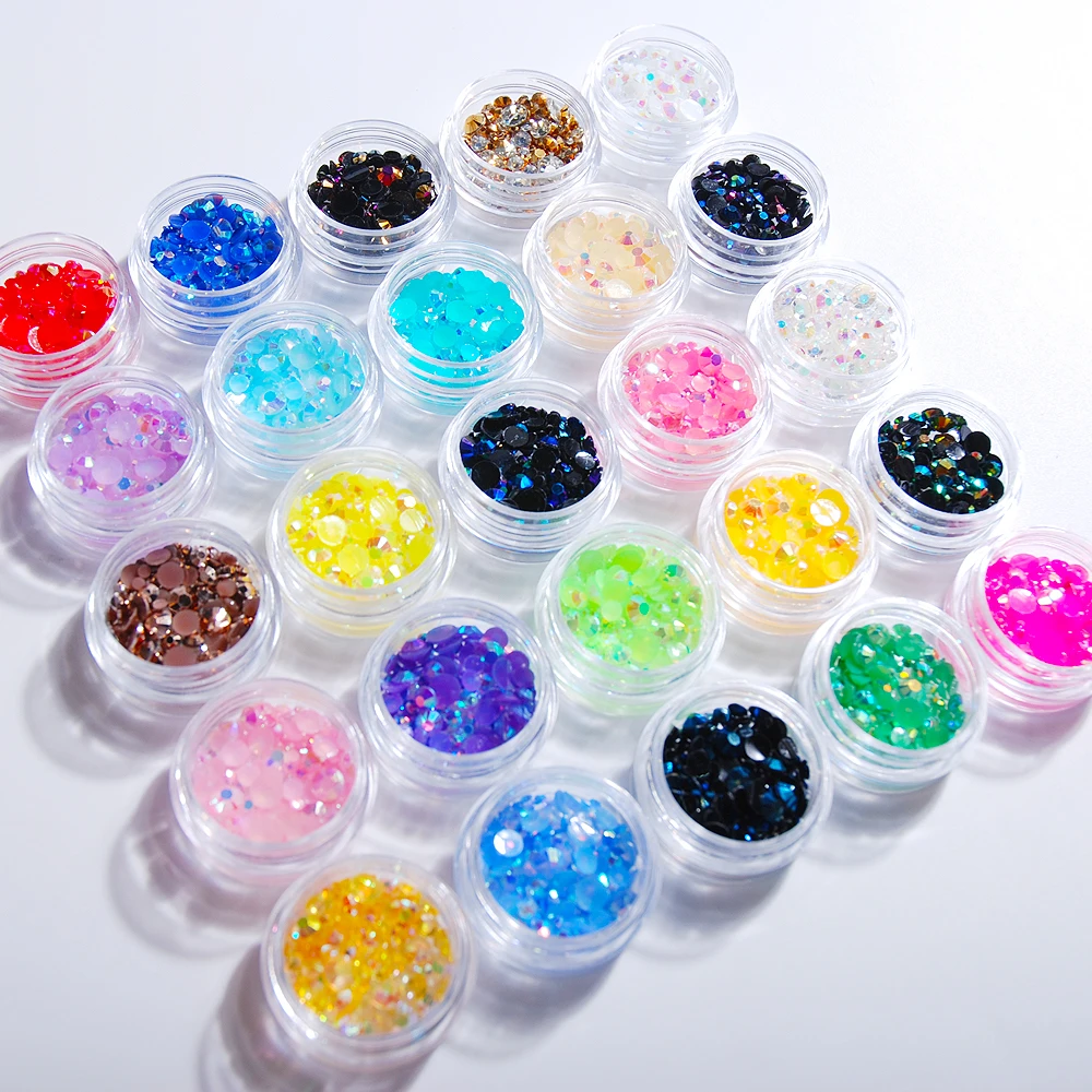 

1 Box Colorful Mixed Size Resin Flat Back Crystal Glitter Rhinestone 3D Nail Art Decoration Acrylic Drill