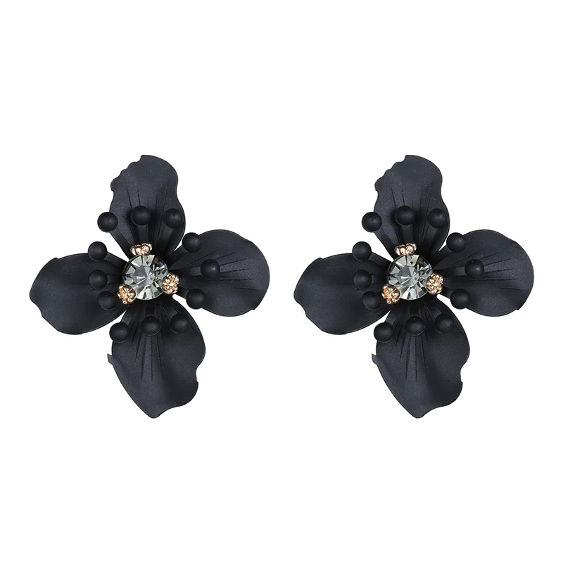 

Unique Design Black big flower crystal stud earrings delicate Alloy rhinestone flower for women high quality jewelry accessories