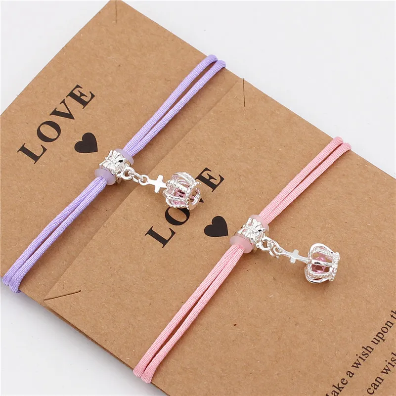 

7 Colors silver Crown cross charm Rope Bracelet Women girl kids Braided Adjustable Lucky Red String Bracelets Souvenir Gift