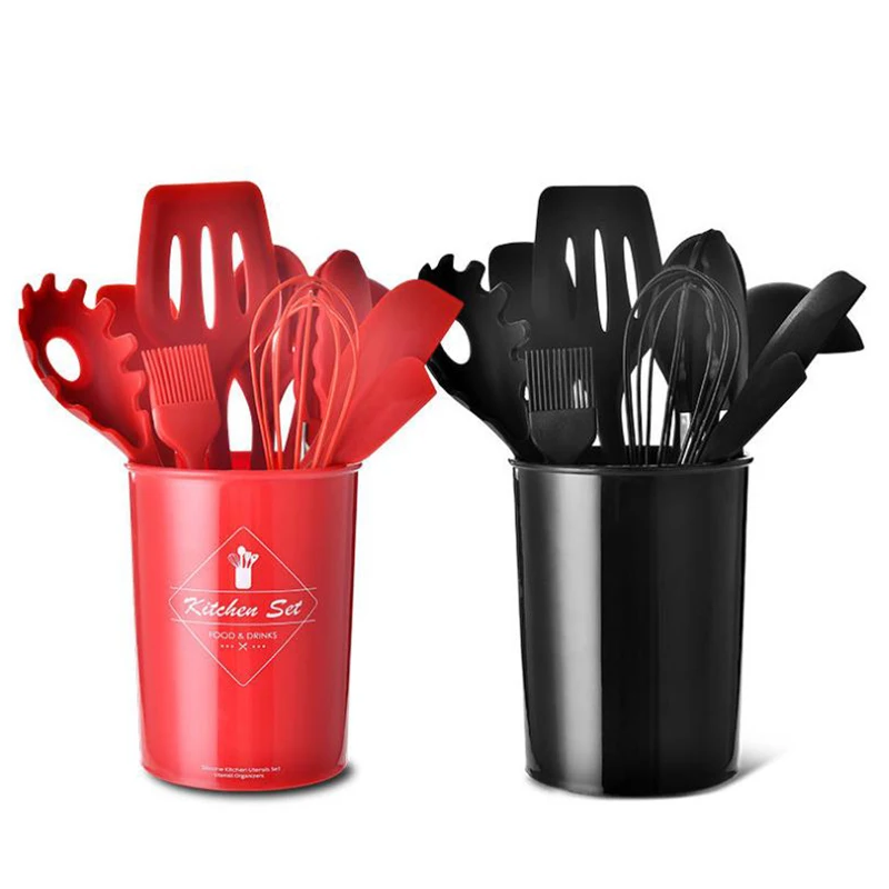 11Pcs Silicone Kitchen Cooking Utensils With Storage Bucket Spatula, Spoon, Slotted Spoon, Tongs, Basting Brush, Ladle and More 11Pcs Silicone Kitchen Cooking Utensils With Storage Bucket Spatula, Spoon, Slotted Spoon, Tongs, Basting Brush, Ladle and More
