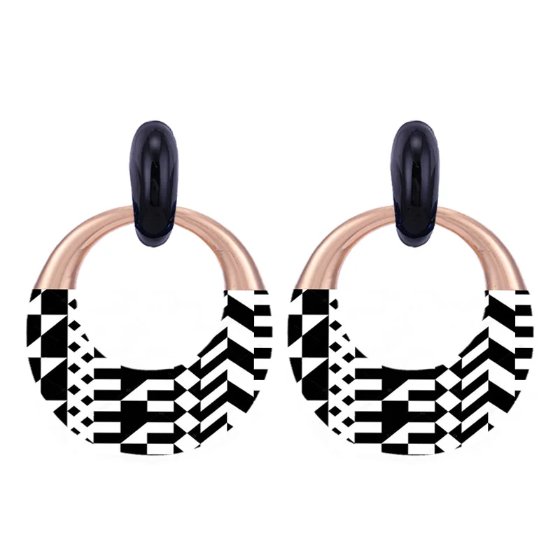 Sehuoran Zinc Alloy Big Oval Drop Earrings For Women Long Statement Printing Oorbellen Fashion Jewelry Wholesale (17)