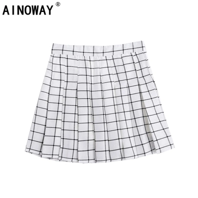 Офисная Женская юбка хиппи женские Высокая талия клетчатая юбка в складку, короткое, мини-юбка для колледжа jupe femme более XS-XL