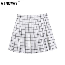 Офисная Женская юбка хиппи женские Высокая талия клетчатая юбка в складку, короткое, мини-юбка для колледжа jupe femme более XS-XL