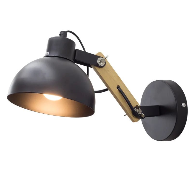 

Nordic Simple Creative Living Room, Bedroom, Study, Iron Wall Lamp, Modern Bedside Adjustable Solid Wood Wall Lamp