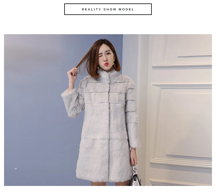 Real genuine natural full pelt whole skin rabbit fur coat women fashion stand collar jacket custom any size