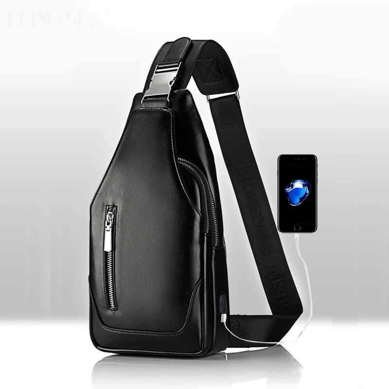 الترقيات 2019 جديد وصل الرجال عارضة الكتف بو الجلود Crossbody أكياس السفر الصدر حزمة حقيبة ساعي مع USB واجهة