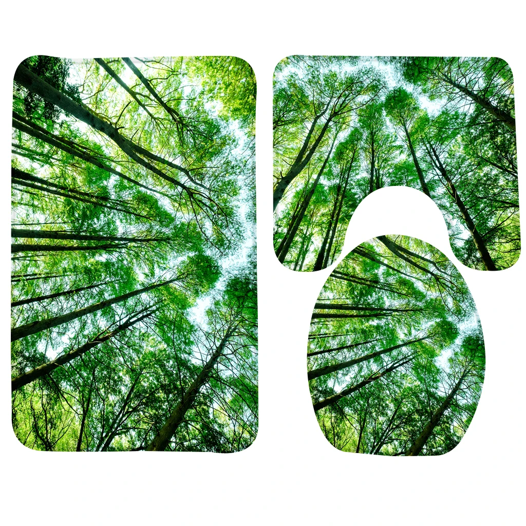 Buy 3pcs Bathroom Mat Set Green Forest Trees Pattern