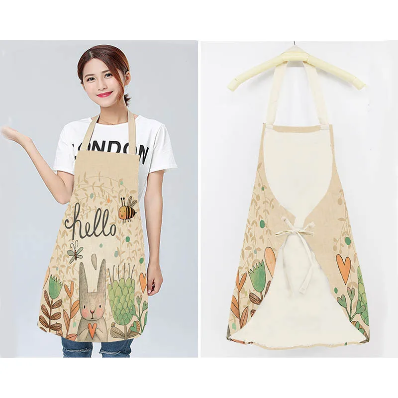 Home Cleaning Tools 68*55cm,47*38cm Cooking Apron Cartoon Animal Printed Waterproof Cotton Linen Women Sleeveless Kitchen Aprons