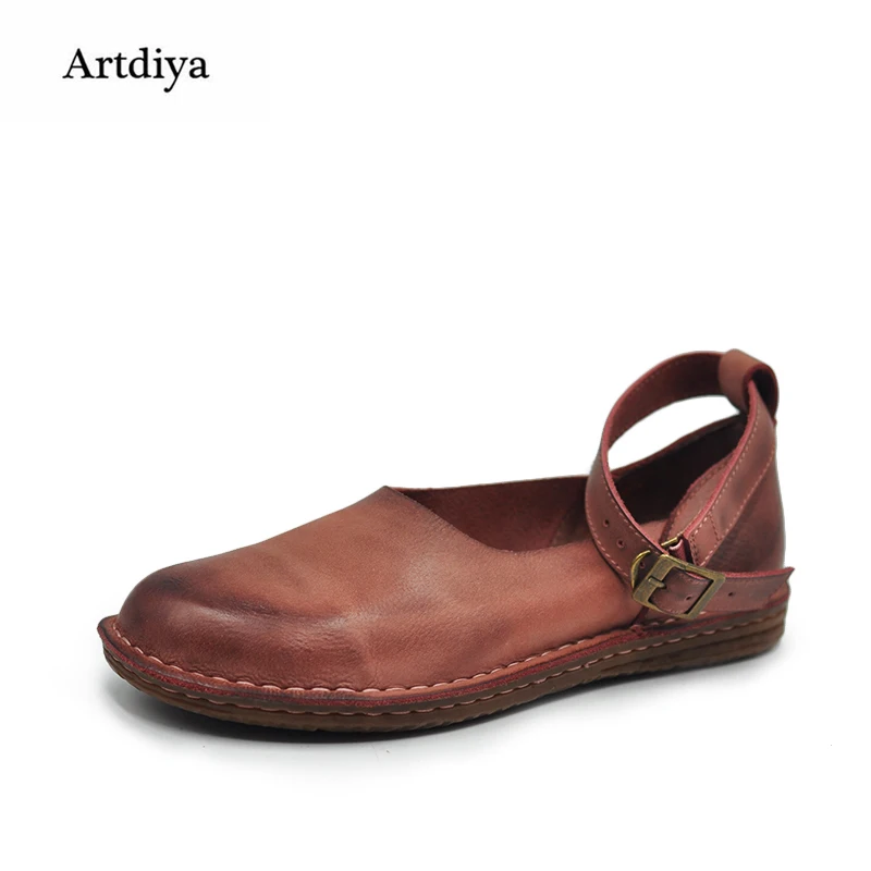 

Artdiya 2018 Spring New Handmade Leather Women Shoes Simple Comfortable Soft Soles Cowhide Flat Shoes 2856-1