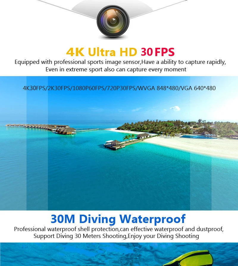 4K wifi Спортивная экшн-камера с пультом дистанционного управления Ultra HD go Водонепроницаемая подводная pro 30M видеокамера 16MP 170 градусов широкоугольный