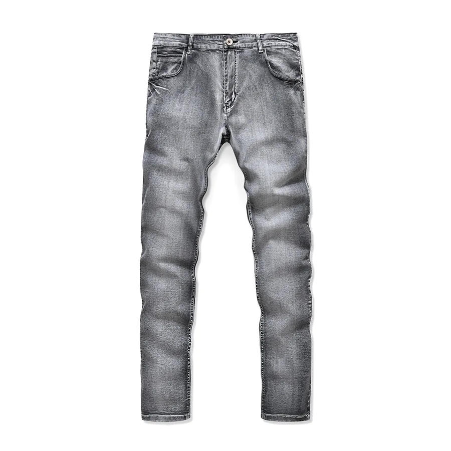 Men s fashion wolf print stretch denim jeans Slim black painted straight pants Long trousers