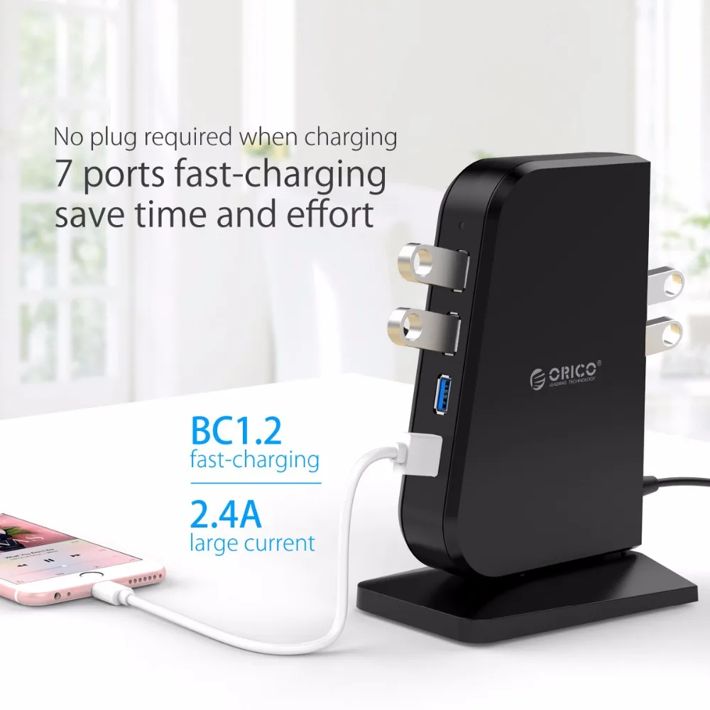ORICO 7 портов USB 3 0 концентратор супер скорость 5 Гбит/с QC протокол BC1.2 зарядный
