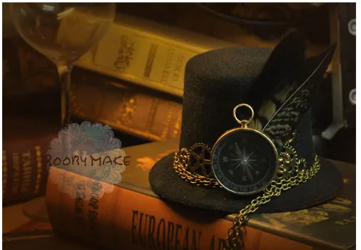 

Steampunk Cap feather The little Hat Hairpin Mechanical Gear clock Cap Hairpin Retro Lolita Punk Wind